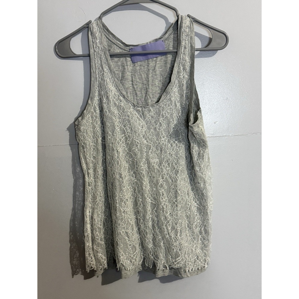 Vera Wang Lavender Label Women's White‎ Lace Overlay Gray Tank Top Size Large